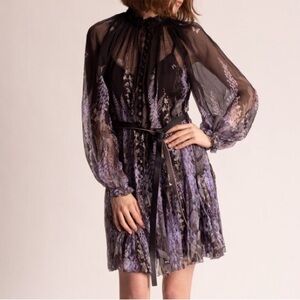 ZIMMERMANN Wild Botanica 100% Silk Lantern Floral Mini Dress Size Small